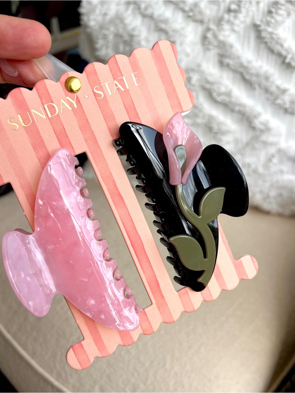 Sunday State set of 2 hairclip pink black floral
